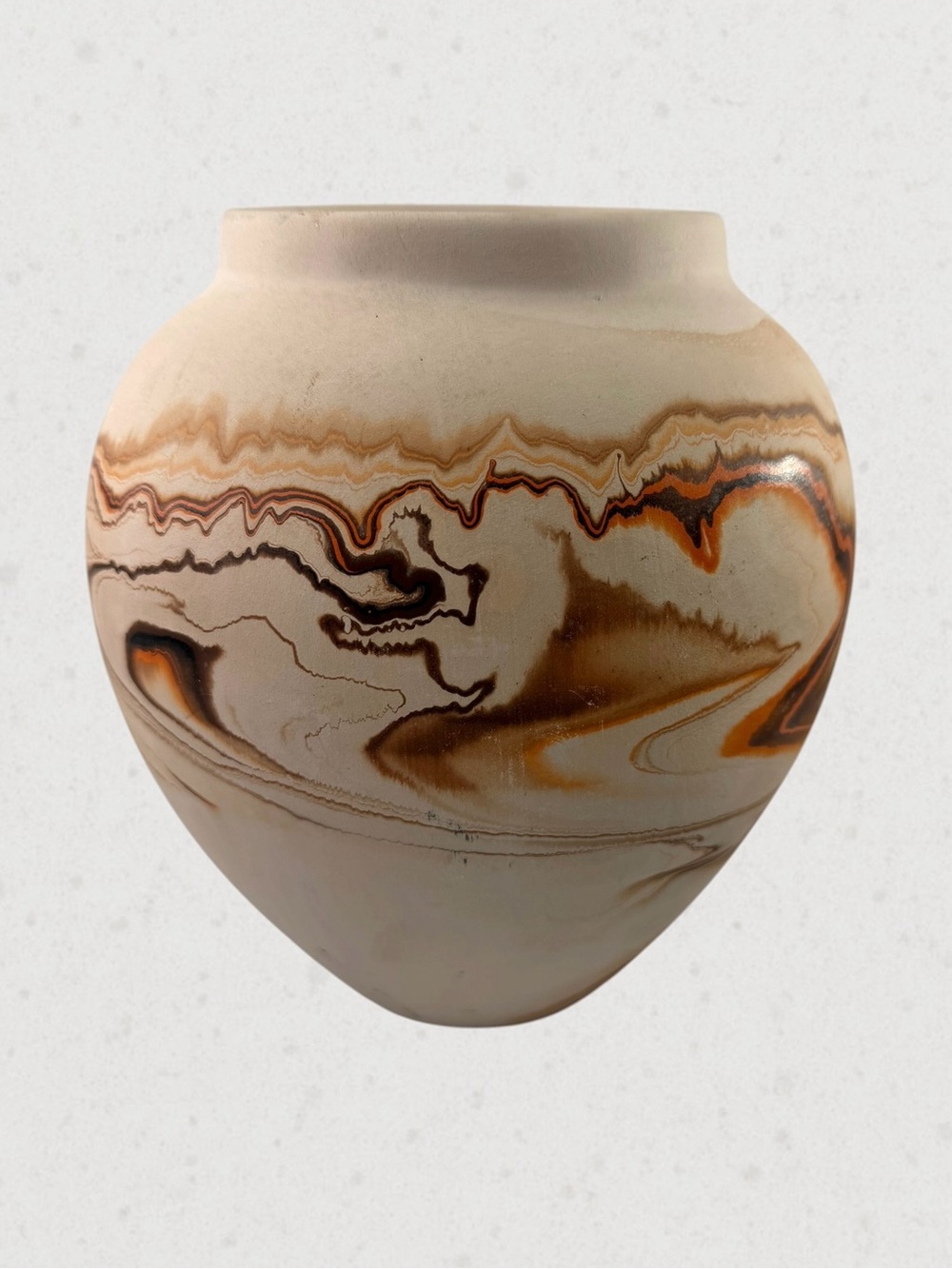 Nemadji Pottery Vase Clay Red Orange Marble Swirl 8” Native American Painted USA